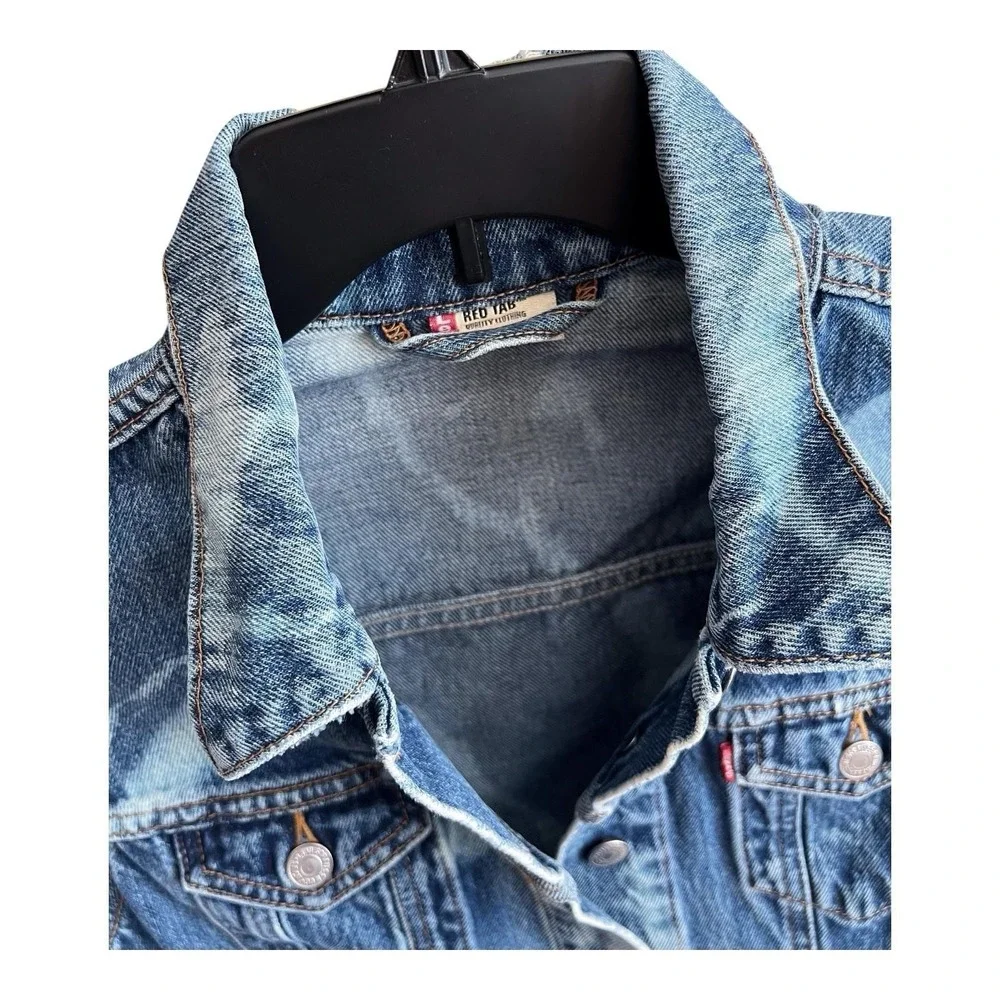 LEVI'S Red Tab Trucker Jacket Bleach Splatter Grunge Streetwear Women's Small - Picture 2 of 3
